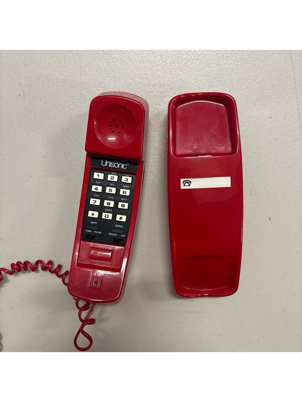 Vintage Unisonic Red Trimline Corded Wall/Desk Telephone Push